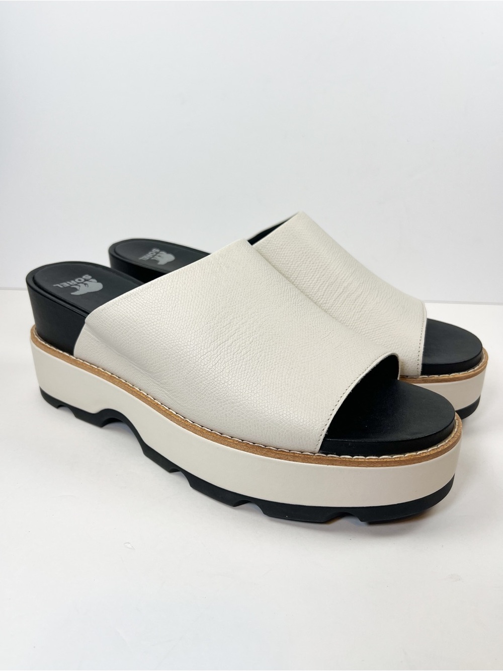 Sorel Joanie IV Slide Wedge Sandals Chalk White Black Chunky Platform size 12